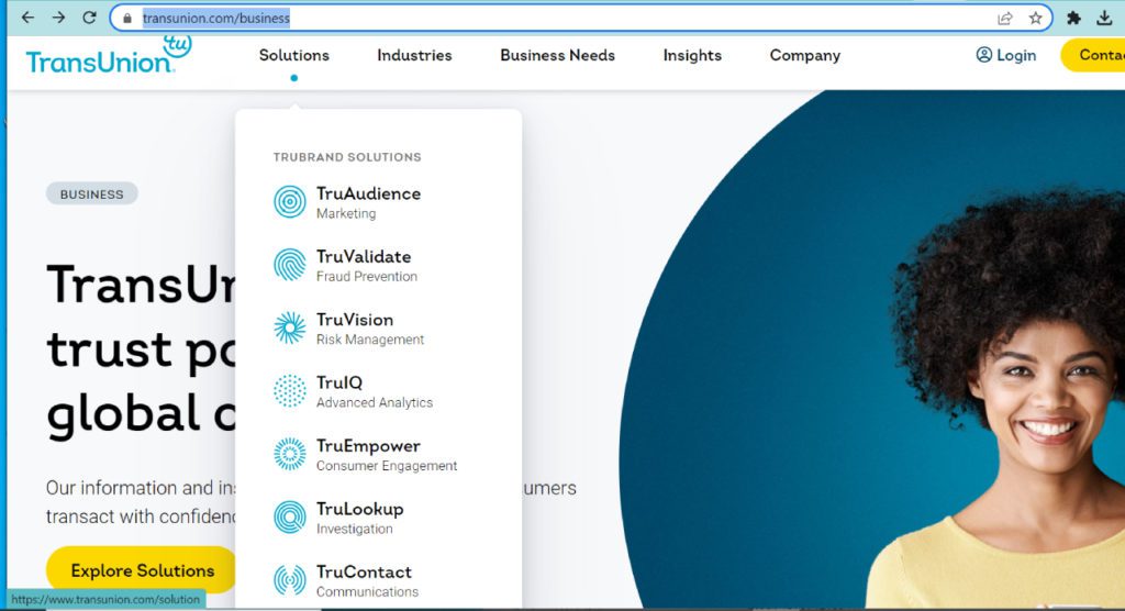 TransUnion website business solutions